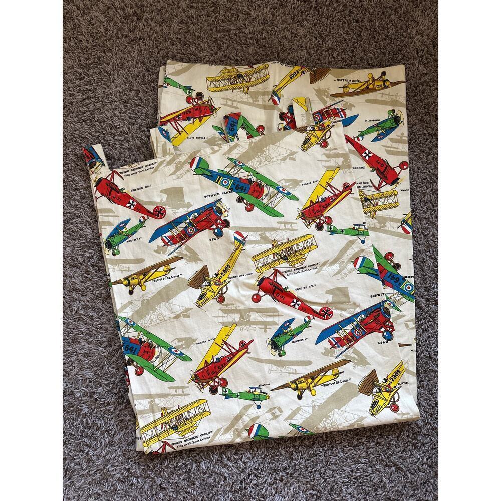 World War 1 WW1 Airplane Aircraft Canvas Curtain Panels & Valence Red Fabric